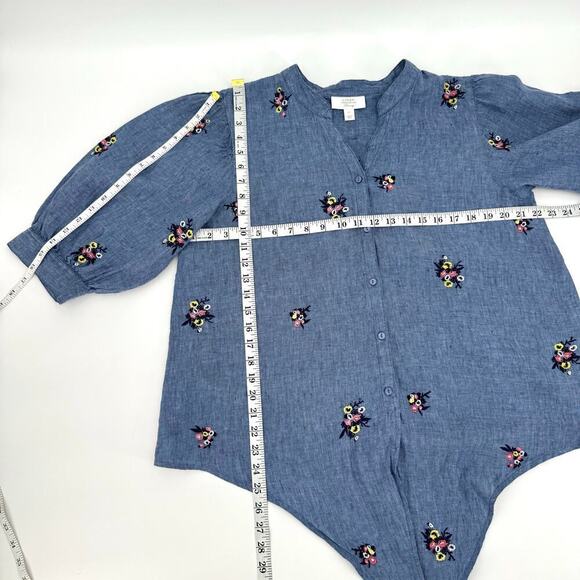 Charter Club Women’s Size XL 100% Linen 3/4 Tie Waist Blouse Floral Embroidery - Picture 12 of 12